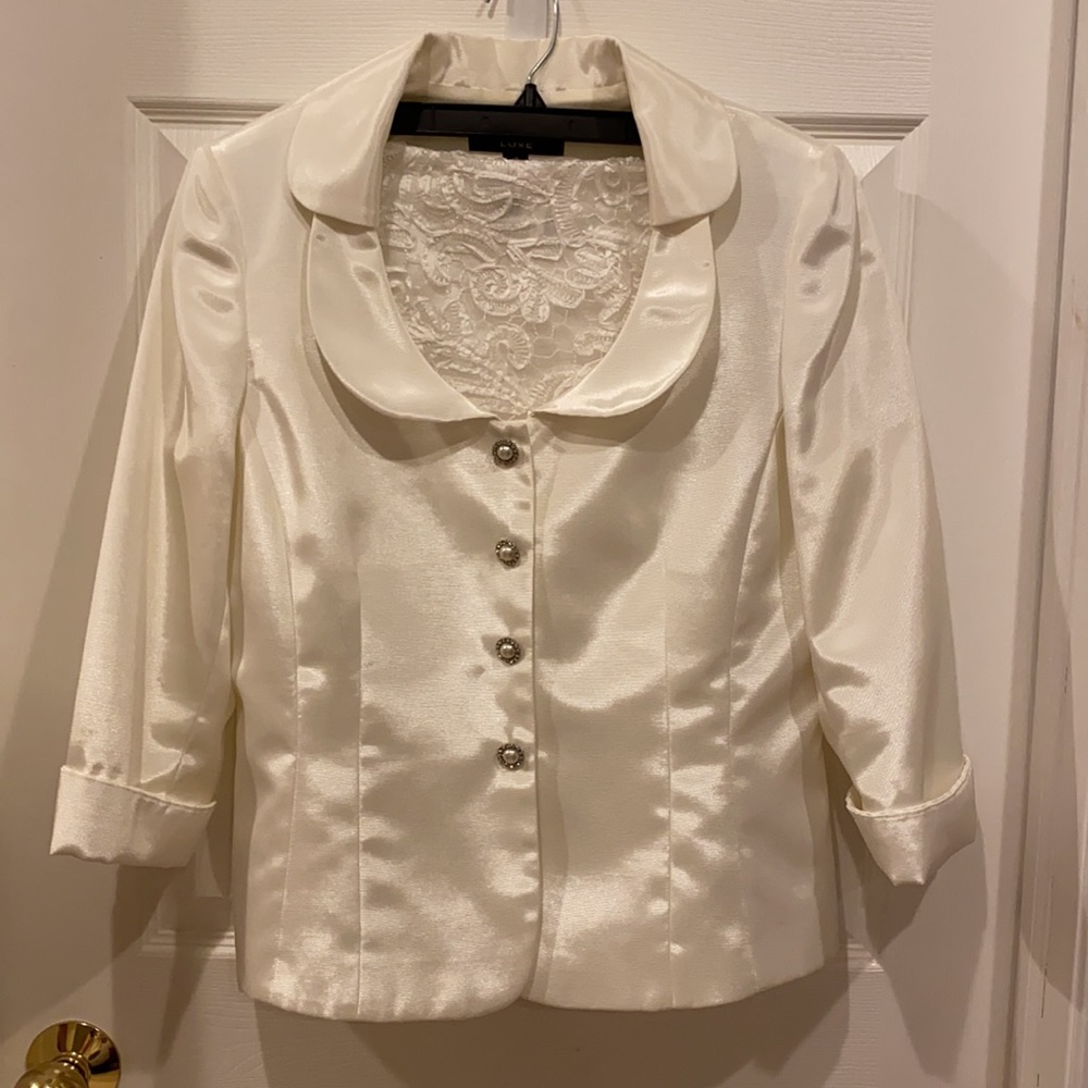 Tahari White Suit Jacket and Lace Skirt